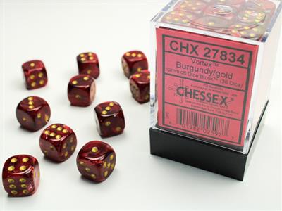 Dobbelsteenset Vortex 12mm Bordeaux-Goud D6 (36)