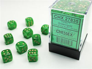 Dobbelsteenset Vortex 12mm Groen-Goud D6 (36)