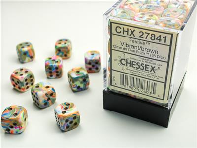 Dobbelsteenset Feestelijk Levendig/Bruin 12mm D6 (36)