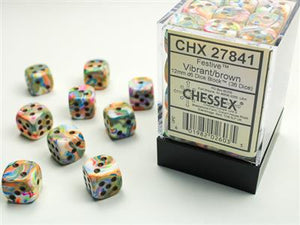 Dobbelsteenset Feestelijk Levendig/Bruin 12mm D6 (36)