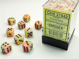 Dobbelsteenset Fest 12mm Circus-Zwart D6 (36)