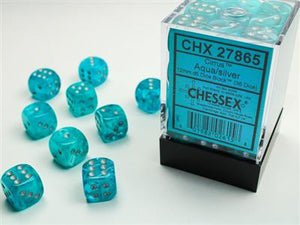 Dobbelsteenset Cirrus 12mm Aqua-Zilver D6 (36)