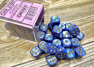 Dobbelsteenset Lust 12mm Paars-Goud D6 (36)