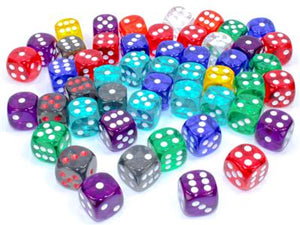 Dobbelstenen Zak van 50 Asst. Losse Trans. 16mm D6 met stippen