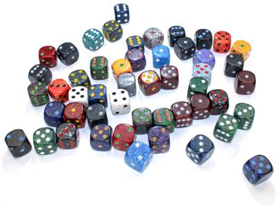 Dobbelsteenzak van 50 Asst. Losse Speck. 12mm D6 met stippen