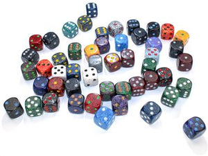 Dobbelsteenzak van 50 Asst. Losse Speck. 12mm D6 met stippen