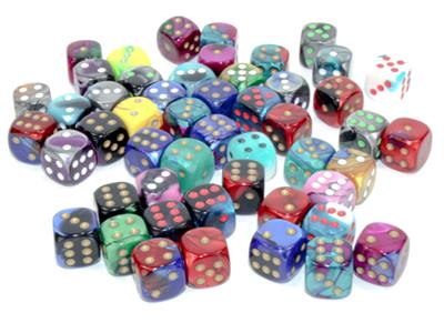 Dobbelstenen Zak van 50 Asst. Gemini 12mm D6 met stippen