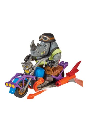 Teenage Mutant Ninja Turtles actiefiguur met voertuig Rocksteady & Chopper 12 cm