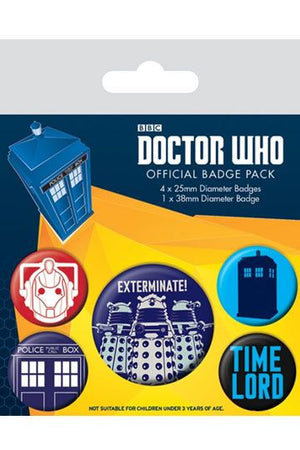 Doctor who pin-back knoppen 5-pack uitroeien