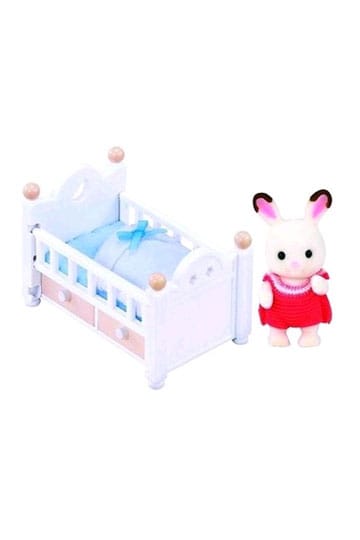 Sylvanian Families: Chocolade konijntjes baby met babybedje figuur 5 cm
