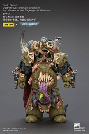 Warhammer 40k actiefiguur 1/18 Death Guard Deathshroud Terminator Champion met Manreaper en Plaguespurter handschoenen 14 cm