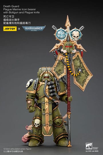 Warhammer 40.000 Action Figure Death Guard Plague Marine Icoondrager met Boltgun en Plague-mes 12 cm