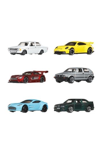 Hot Wheels Silver Series gegoten voertuig, 6-pack, 1/64 Euro-stijl