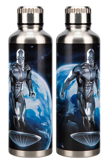 Fantastic vier metalen waterfles zilveren surfer