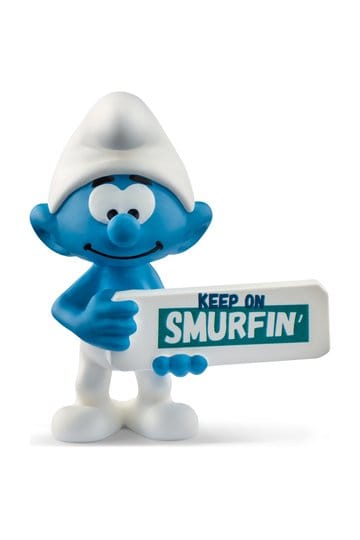 De Smurfen Minifiguur Smurf met bordje (Blijf Smurfin') 5 cm