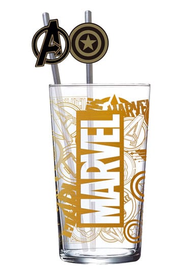 Marvel glazen beker met rietjeslogo & Avengers 485 ml