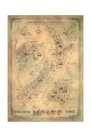 The Hobbit Art Print Nieuw-Zeelandse kaart van Midden-aarde 50 x 70 cm