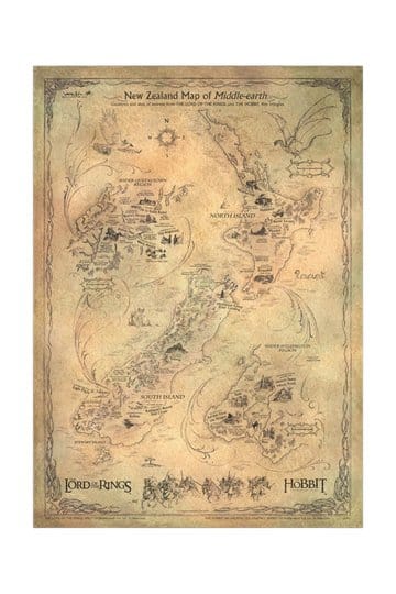 The Hobbit Art Print Nieuw-Zeelandse kaart van Midden-aarde 50 x 70 cm