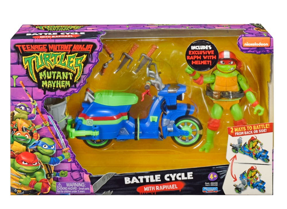 Teenage Mutant Ninja Turtles: Mutant Mayhem actiefiguur Raphael & scooter met zijspan 11 cm