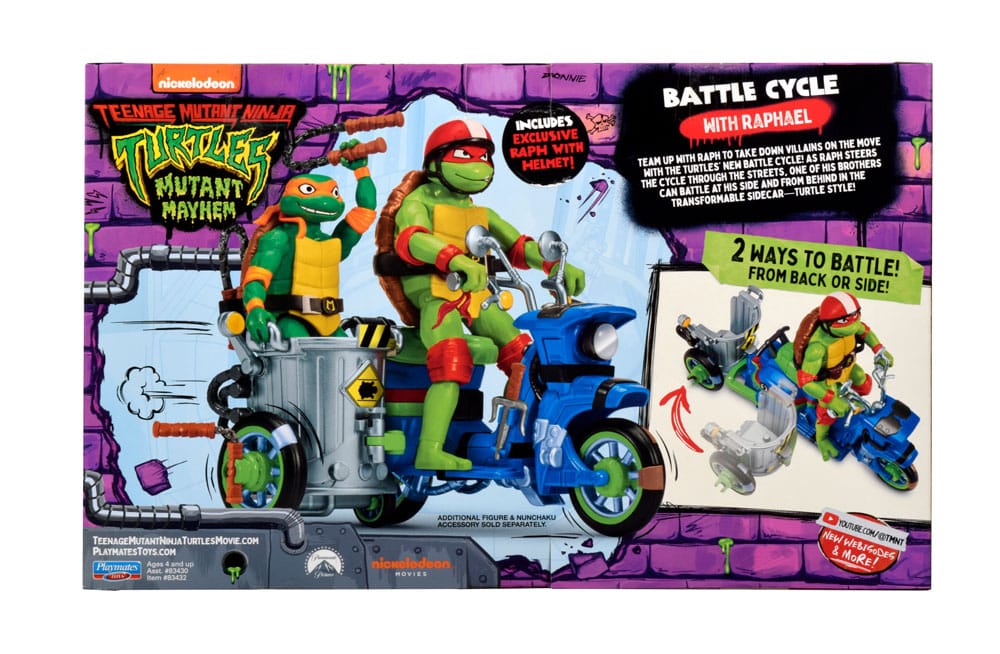 Teenage Mutant Ninja Turtles: Mutant Mayhem actiefiguur Raphael & scooter met zijspan 11 cm