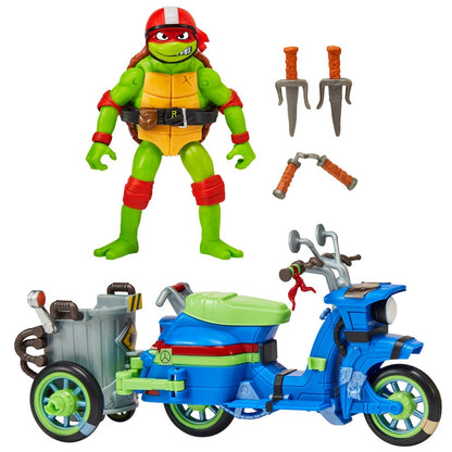 Teenage Mutant Ninja Turtles: Mutant Mayhem actiefiguur Raphael & scooter met zijspan 11 cm