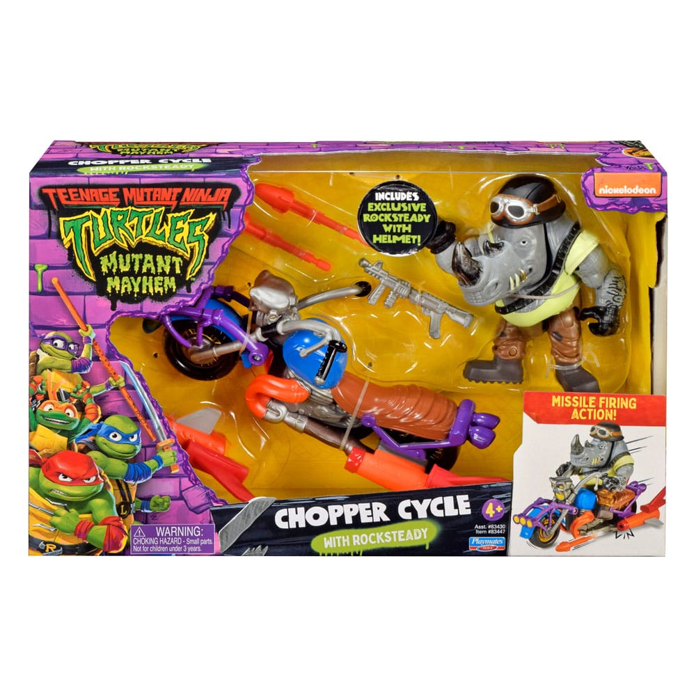 Teenage Mutant Ninja Turtles actiefiguur met voertuig Rocksteady & Chopper 12 cm