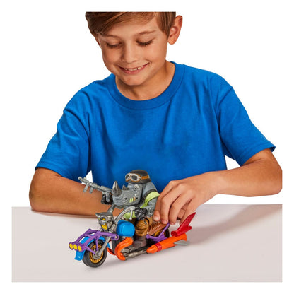 Teenage Mutant Ninja Turtles actiefiguur met voertuig Rocksteady & Chopper 12 cm