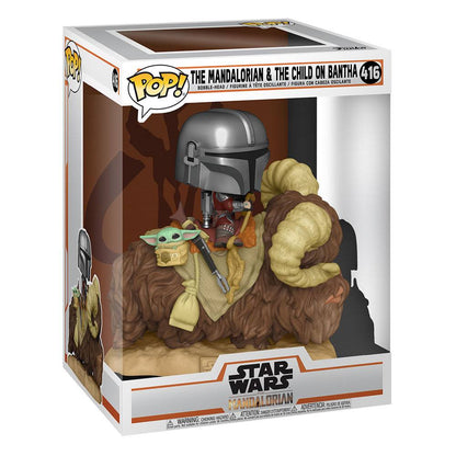 Star Wars De Mandaloriaanse POP! Deluxe vinylfiguur De Mandalorian op Wantha met kind in tas 9 cm