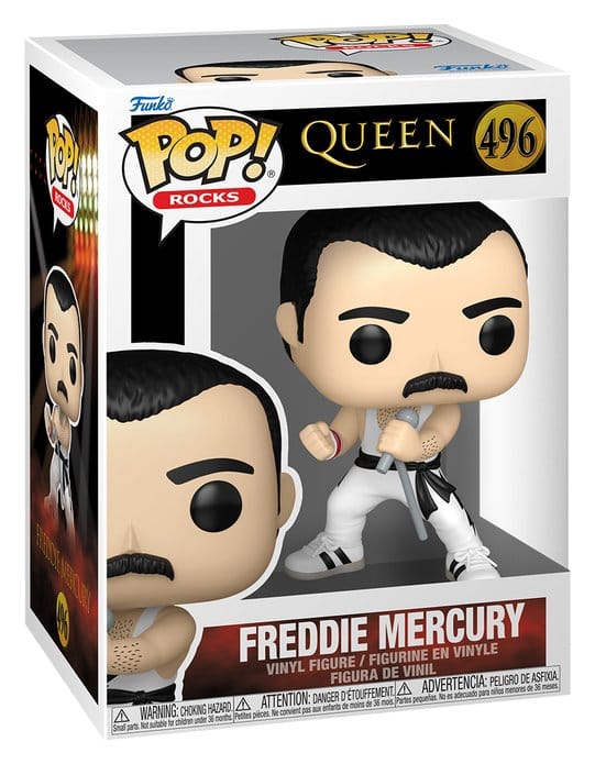 Koningin POP! Rocks Vinylfiguur Freddie Mercury (wit singlet) 9 cm