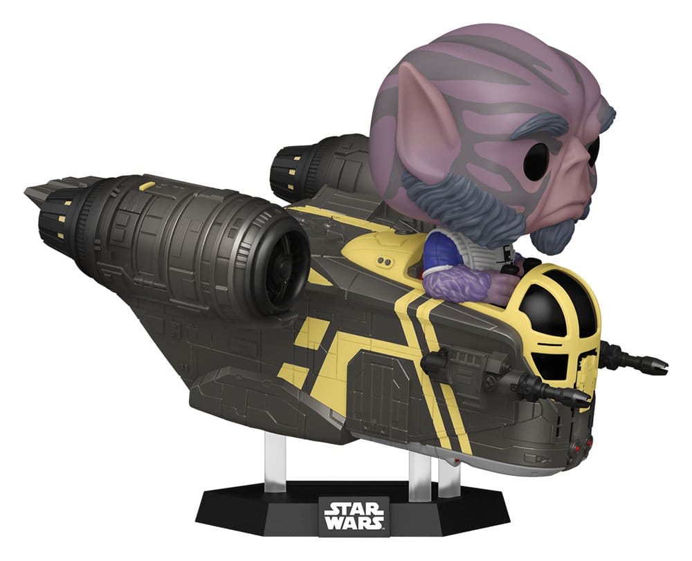 Star Wars: The Mandalorian en Grogu POP! Rides Deluxe Vinyl Bobblehead-figuur Zeb Orrelios in de Razor Crest 9 cm