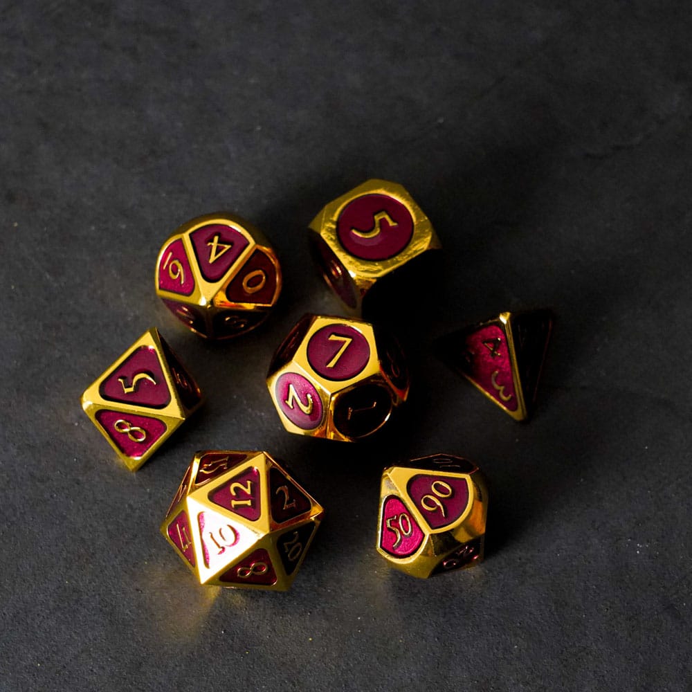 Fanroll -dobbelstenen Set goud met paars email (7)
