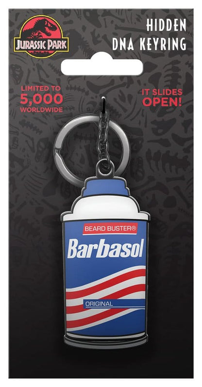 Jurassic Park sleutelhanger glijdende Barbasol blik