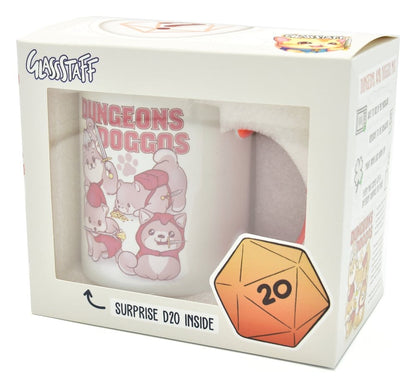 Glassstaff cadeauset mok en dobbelstenen D20 Dungeons and Doggos