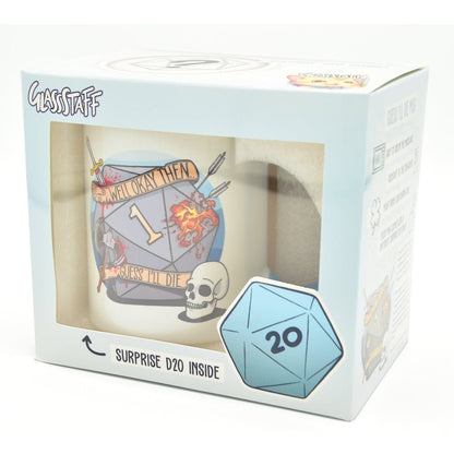 Glassstaff Cadeauset Mok & Dobbelstenen D20 Ik denk dat ik dood ga