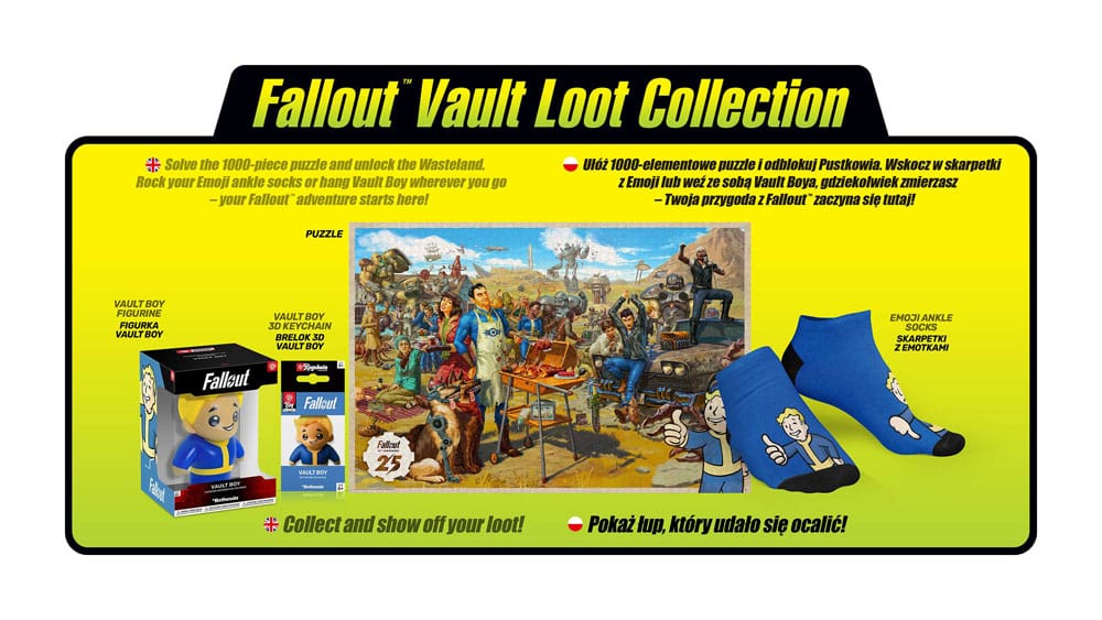 Fallout cadeauset Fallout Vault Loot Collection (puzzel, sokken, beeldje en sleutelhanger)