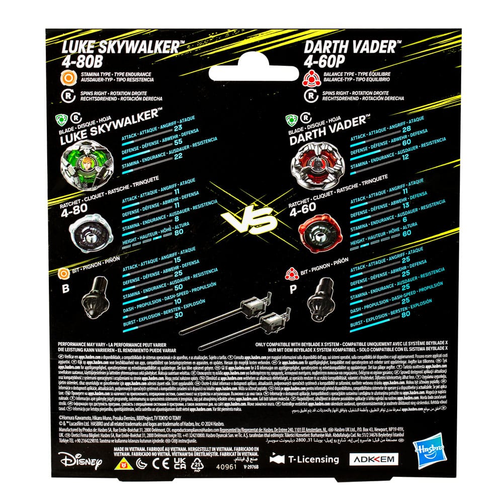 Beyblade X en Star Wars-samenwerking Luke Skywalker 4-80B versus Darth Vader 4-60B