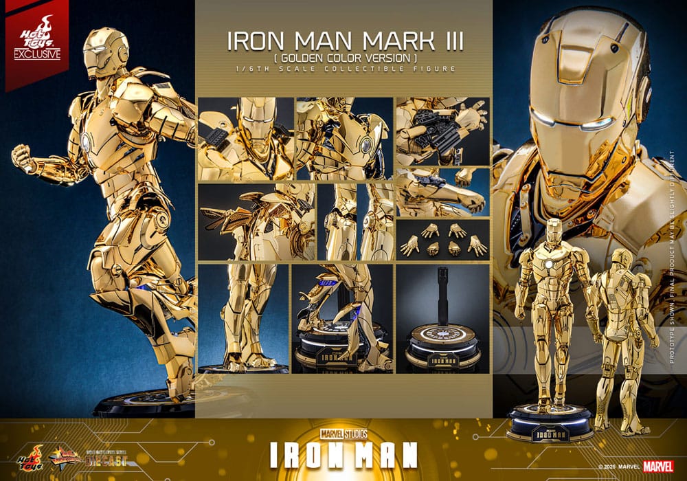 Iron Man Movie Masterpiece Diecast Action Figuur 1/6 Iron Man Mark III (Gold Color Version) Hot Toys Exclusive 33 CM