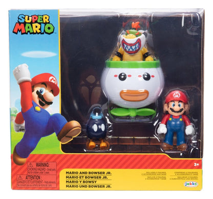 World of Nintendo Minifiguur 2-pack Mario en Bowser Jr. Clownauto 6 cm
