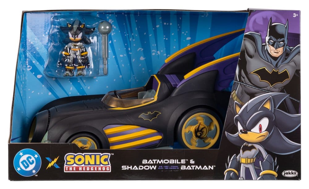 DC x Sonic - The Hedgehog Actiefiguur met voertuigschaduw Batman & Batmobile 6 cm