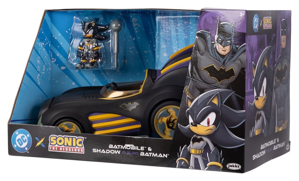 DC x Sonic - The Hedgehog Actiefiguur met voertuigschaduw Batman & Batmobile 6 cm