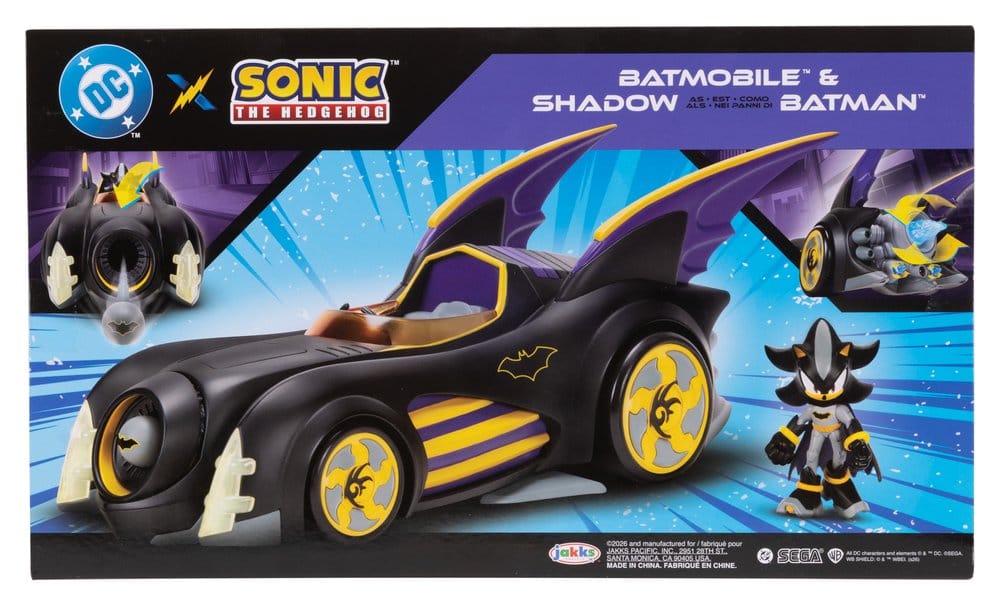 DC x Sonic - The Hedgehog Actiefiguur met voertuigschaduw Batman & Batmobile 6 cm