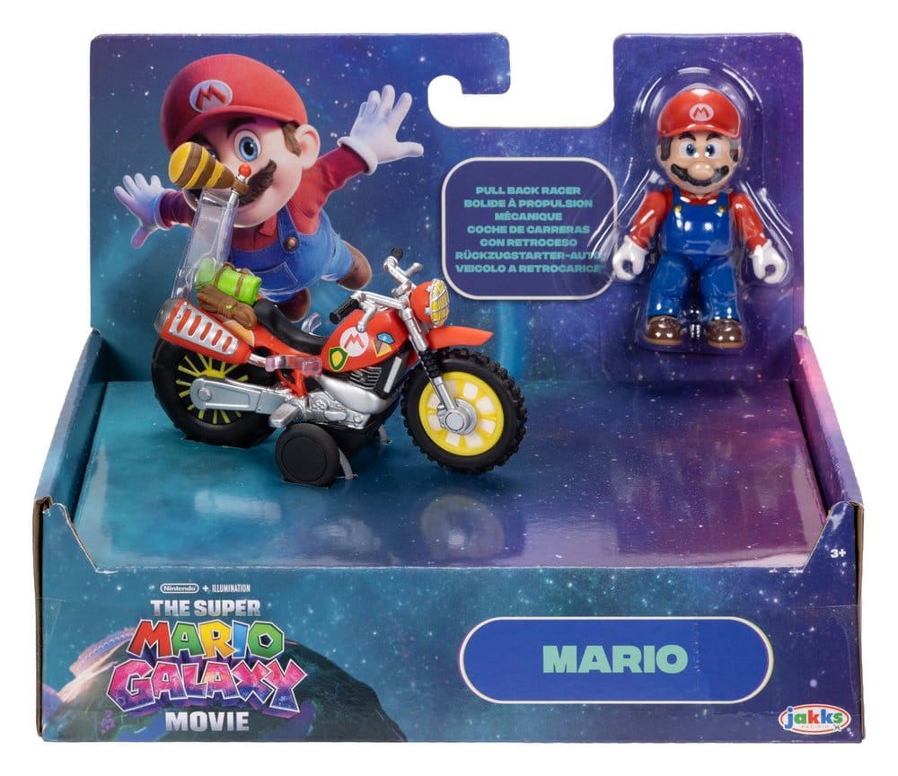 Het Super Mario Galaxy Movie-actiefiguur met uittrekbare motorfiets Mario 6 cm