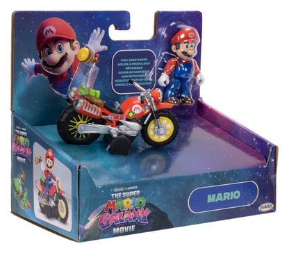 Het Super Mario Galaxy Movie-actiefiguur met uittrekbare motorfiets Mario 6 cm