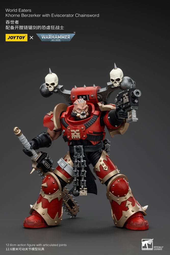 Warhammer 40K Actie Figuur 1/18 Wereldeters Khorne Berzerker met uitliggende kettingzwaard 13 cm