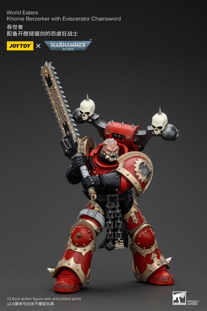 Warhammer 40K Actie Figuur 1/18 Wereldeters Khorne Berzerker met uitliggende kettingzwaard 13 cm