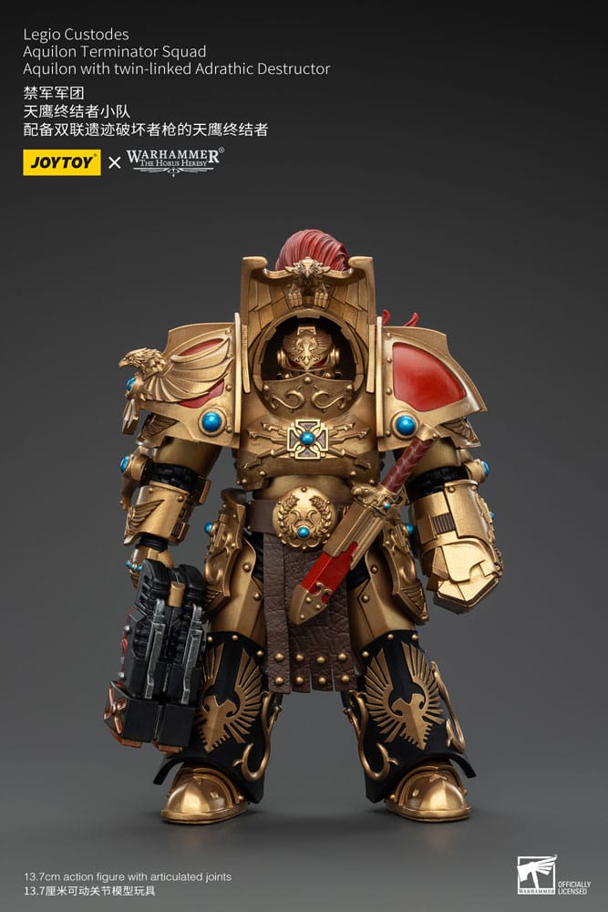 Warhammer the Horus Heresy Action Figuur 1/18 Legio Custodes Aquilon Terminator Squad Aquilon met dubbele gekoppelde Adrathische destructor 14 cm