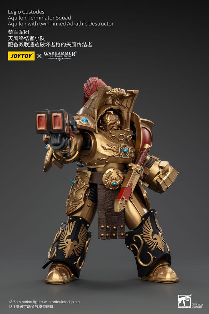 Warhammer the Horus Heresy Action Figuur 1/18 Legio Custodes Aquilon Terminator Squad Aquilon met dubbele gekoppelde Adrathische destructor 14 cm
