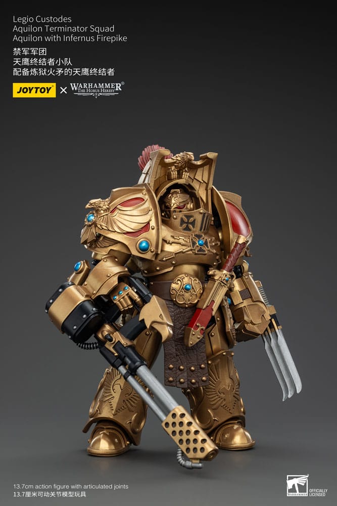 Warhammer the Horus Heresy Action Figuur 1/18 Legio Custodes Aquilon Terminator Squad Aquilon met Infernus Firepike 14 cm