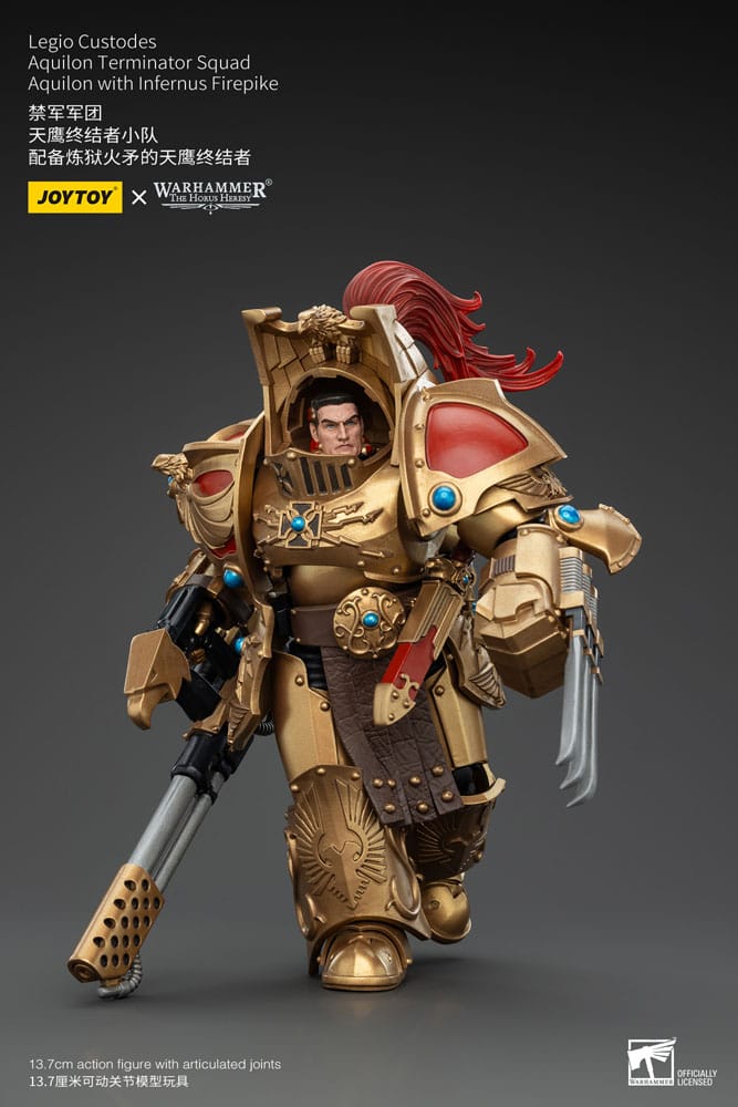 Warhammer the Horus Heresy Action Figuur 1/18 Legio Custodes Aquilon Terminator Squad Aquilon met Infernus Firepike 14 cm