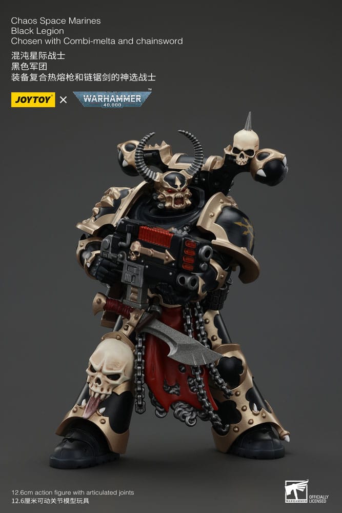 Warhammer 40K ActionFigur Chaos Space Marines Zwart legioen gekozen met combi-melta en kettingzwaard 20 cm